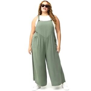 NEW Torrid Wide Leg Gauze Overall Women's 1X Agave Green Ankle Romper Jumpsuit